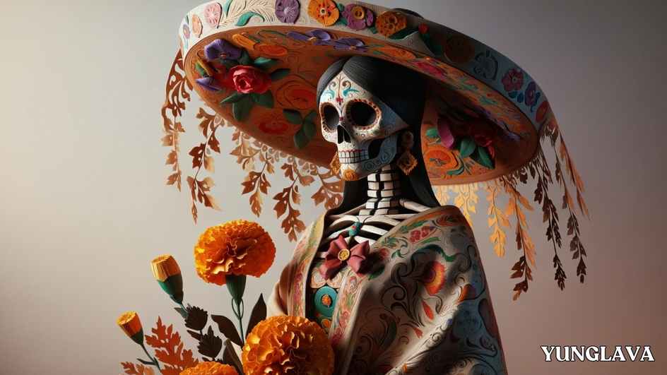 Elegance of La Catrina: Cartonería Papier Mâché Sculptures in Vibrant Day of the Dead Celebration Themes