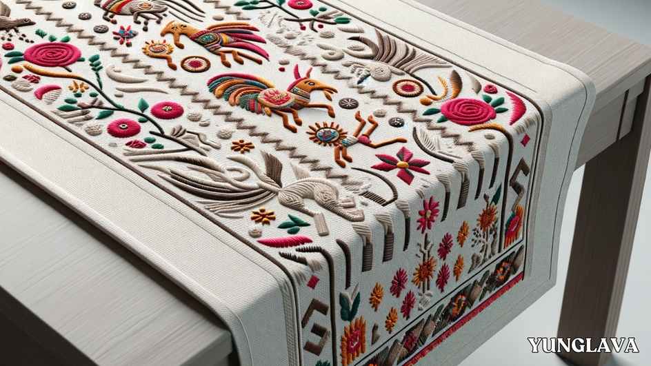 A Table Runner Embellished with Otomi Tenango Embroidery