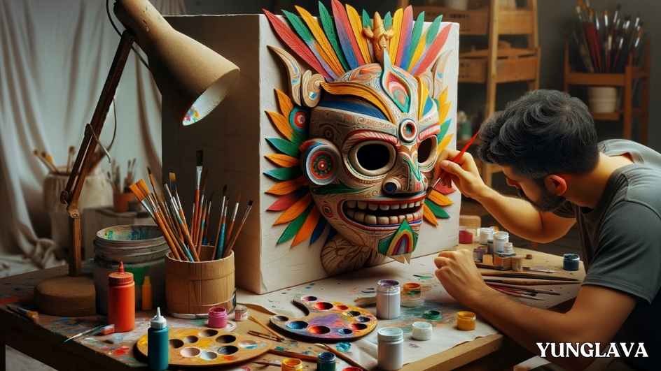 Crafting Vibrant Masterpieces An Artist's Skillful Application of Colors to a Cartonería Creation in Their Workshop