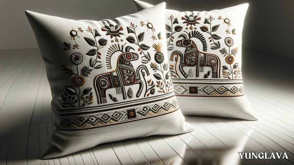 Mexican Folk Art Pillow Covers Embellished with Otomi Tenango Embroidery
