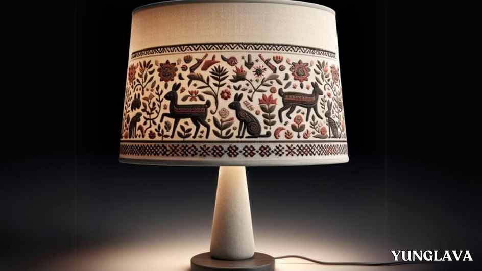 Mexican Folk Art Table Lamp Embellished with Otomi Tenango Embroidery
