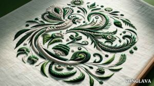 Otomi Tenango embroidery in green and white and showcasing a unique design