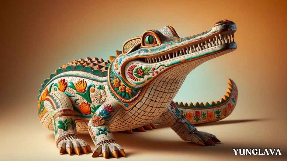 Paper Maché (Cartonería) Crocodile Sculpture Mexican Folk Art